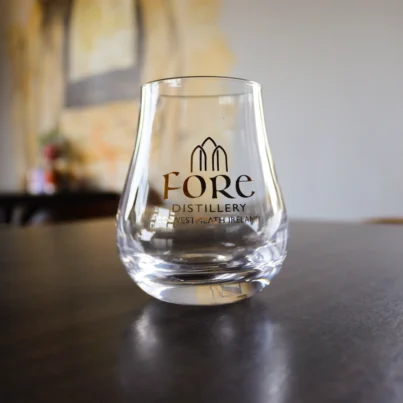 Tumbler Glass with Gold Fore Distillery branding
